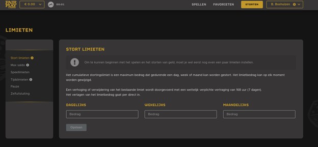 limiet instellen bij Fair Play Online